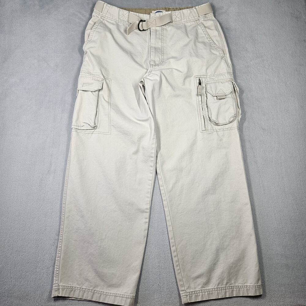 Vintage Old Navy Cargo Pants Mens 34x28.75 Beige Baggy Skater Pockets Cotton Y2K